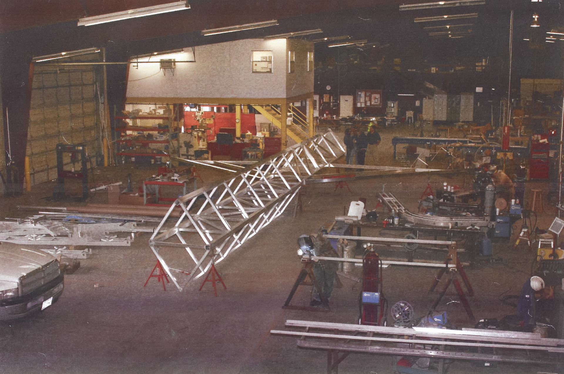 Truss-frame conveyor under fabrication on the Sherman shop floor